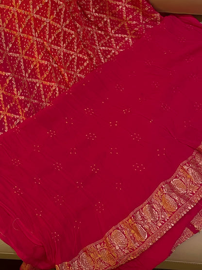 Sunset Bliss Georgette Khadi Saree with Jamnagri Rai Bandhej