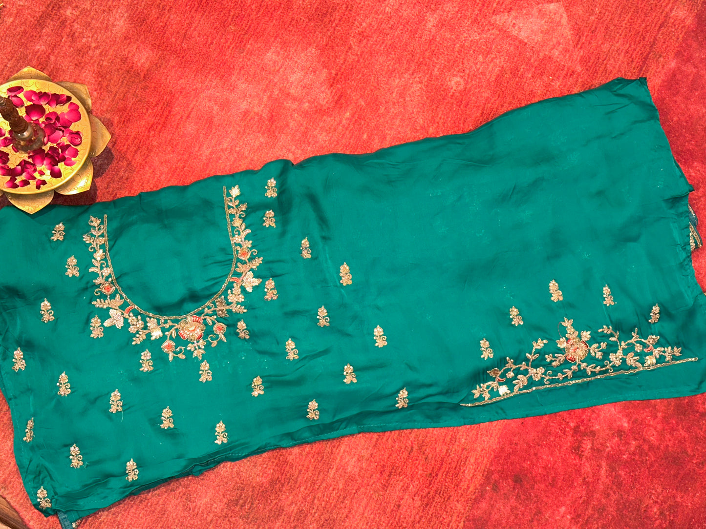 Aqua Luxe Satin Crepe Saree with Heavy Zardozi Embroidery