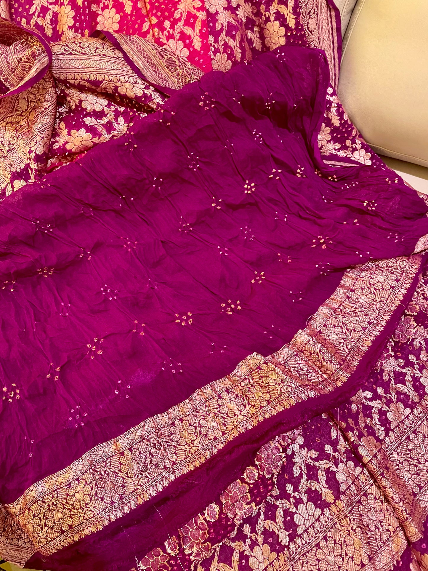 Vibrant Harmony Georgette Khadi Saree with Jamnagri Rai Bandhej